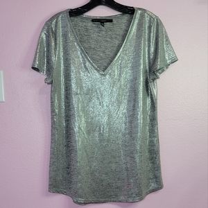 White House Black Market Silver Metallic  V-Neck T-Shirts/ M.